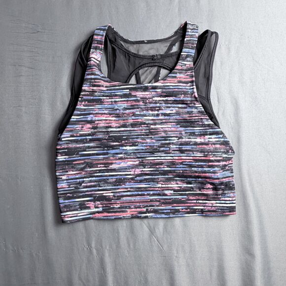 lululemon athletica Other - Lululemon Size 6 Double Sports Bra Red White Black Blue Stripes Abstract Racer